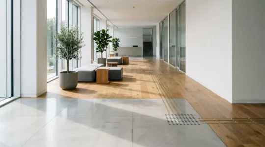 Scène d'un local commercial moderne avec mise en évidence de la sécurité et de la prévention des risques