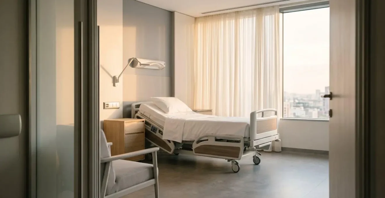 Environnement hospitalier moderne avec espace privatif illustrant les services haut de gamme pour cadres dirigeants