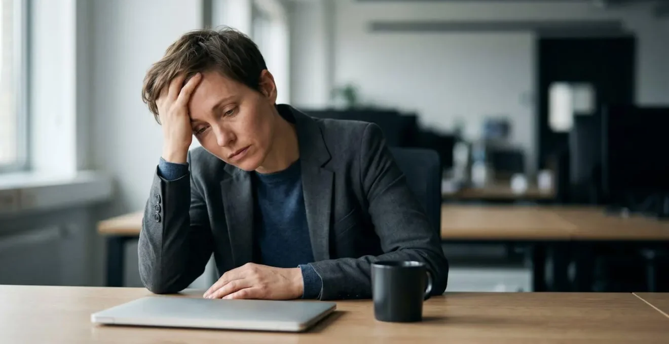 Professionnel épuisé assis à son bureau dans un environnement de travail moderne