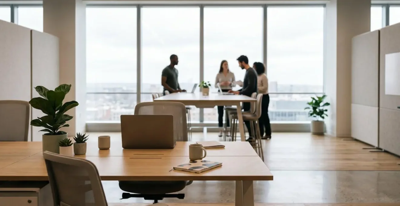 Environnement professionnel moderne illustrant le bien-être au travail et les avantages sociaux